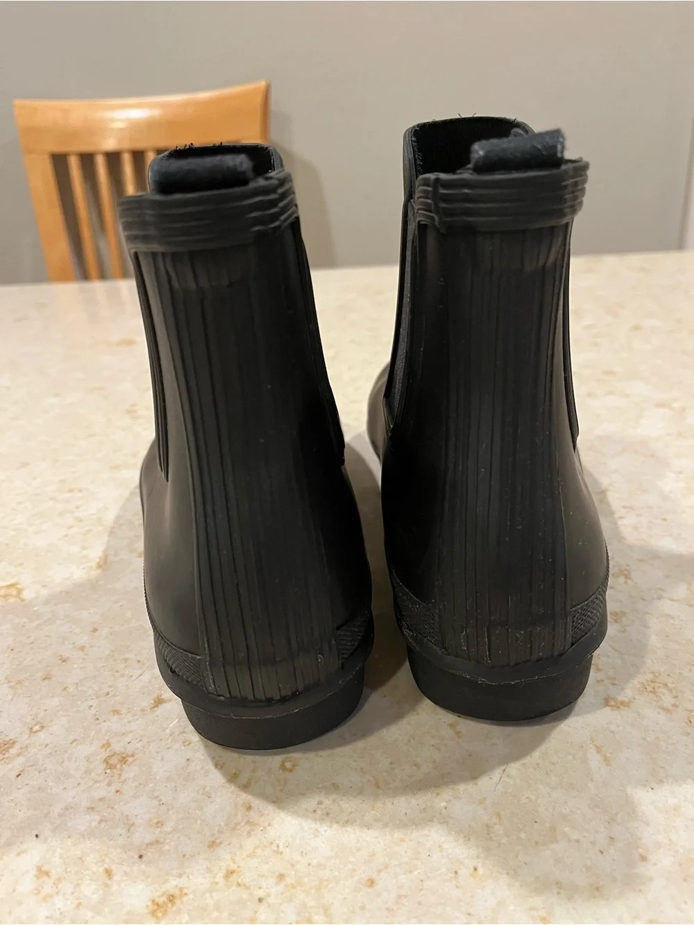 Hunter Black Chelsea Short Rain Boots with Logo Trim